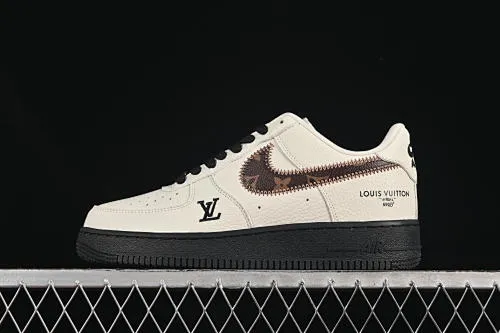 All categories Nk Air Force 1 Air Force series Nk Air Force 1 Low Air Force low top Nike Air Force 1'07 Low LV joint plain white and elegant brown Air Force 1 customized casual sneakers SC0601-559